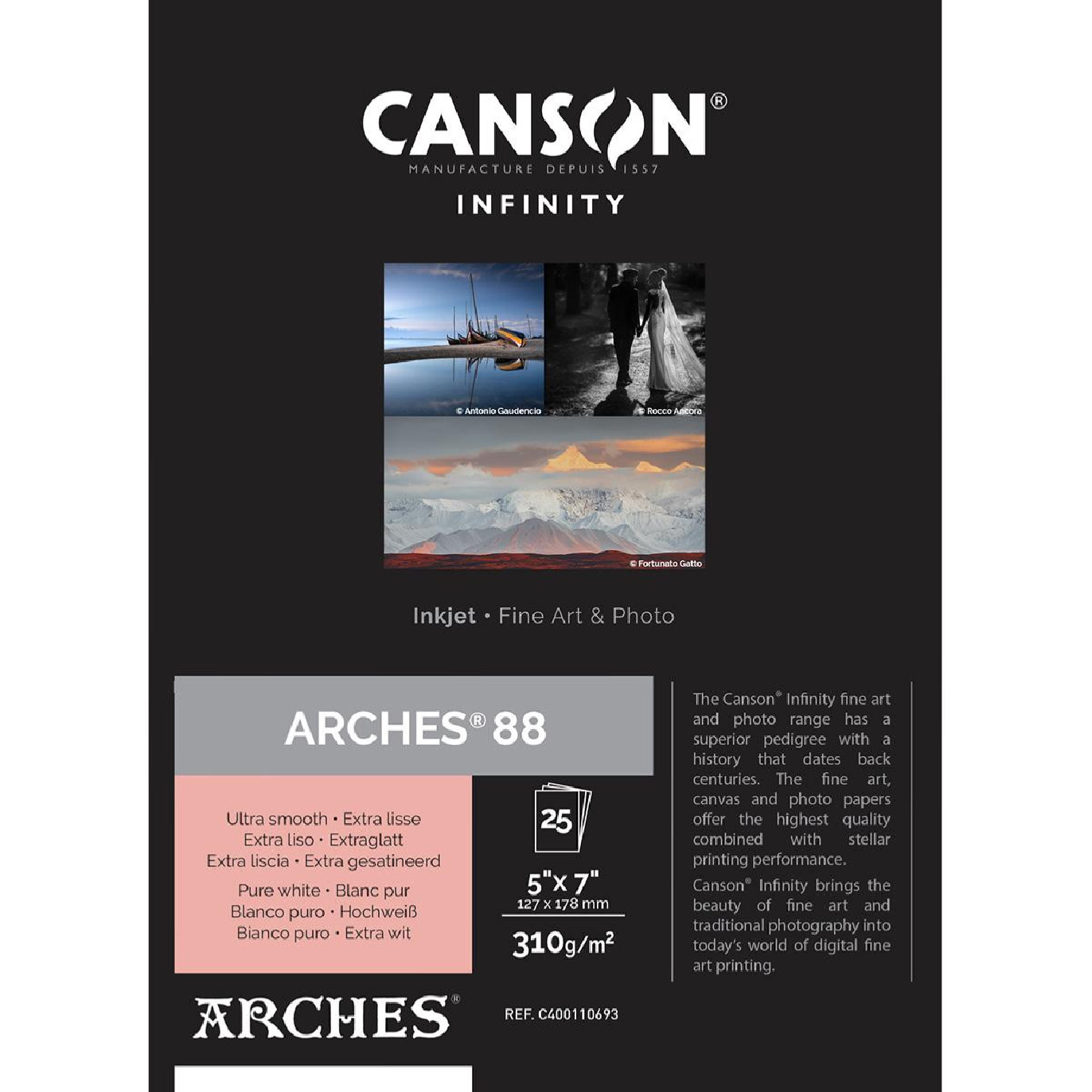 Papier CANSON INFINITY Arches® Aquarelle Rag 310g A3+ 25 feuilles